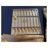 Elegant Gold Satin Tablecloth, Napkins, Napkin Rings, Set of Tall Stirrers