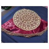 Round Table Covers - Gold Topper with Red and Gold Longer Cover (Fits small round corner table)