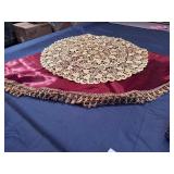 Round Table Covers - Gold Topper with Red and Gold Longer Cover (Fits small round corner table)