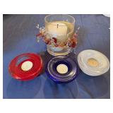 Three Kosta Boda Red, White and Blue Candles and Larger Decorative Candle