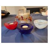 Three Kosta Boda Red, White and Blue Candles and Larger Decorative Candle