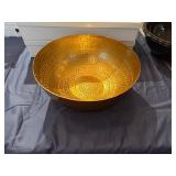 Decorative Hammered Gold Colored Metal Bowl (15.5' Diameter) Includes Two Black Liners