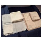 Decorative Vintage Embroidered Napkins: 10 Cream, 12 Large White, 7 Small White