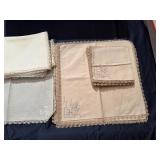 Decorative Vintage Embroidered Napkins: 10 Cream, 12 Large White, 7 Small White