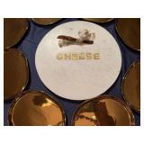 Marble Cheese Board, 8 Gold Colored Small Platters, Two Matching Gold Rimmed Serving Bowls) Never Used