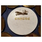Marble Cheese Board, 8 Gold Colored Small Platters, Two Matching Gold Rimmed Serving Bowls) Never Used