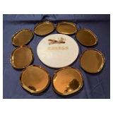 Marble Cheese Board, 8 Gold Colored Small Platters, Two Matching Gold Rimmed Serving Bowls) Never Used