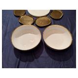 Marble Cheese Board, 8 Gold Colored Small Platters, Two Matching Gold Rimmed Serving Bowls) Never Used
