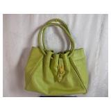 Vintage Ashneil Handbag in Chartreuse Pebbled Leather and Vintage Green/Black Snakeskin Clutch/Purse both in Very Good Condition