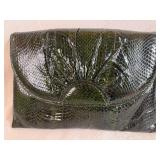 Vintage Ashneil Handbag in Chartreuse Pebbled Leather and Vintage Green/Black Snakeskin Clutch/Purse both in Very Good Condition