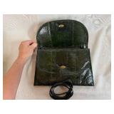 Vintage Ashneil Handbag in Chartreuse Pebbled Leather and Vintage Green/Black Snakeskin Clutch/Purse both in Very Good Condition