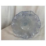 Murano Clear Glass Blue Speckled Ruffle Vase 12' Tall, 7' Base, 9 1/2' Ruffled Top