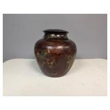 Vintage Japanese Metal Jar Decorative Featuring Animals/People