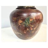 Vintage Japanese Metal Jar Decorative Featuring Animals/People