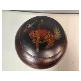 Vintage Japanese Metal Jar Decorative Featuring Animals/People