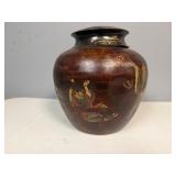 Vintage Japanese Metal Jar Decorative Featuring Animals/People