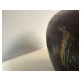 Vintage Japanese Metal Jar Decorative Featuring Animals/People