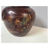 Vintage Japanese Metal Jar Decorative Featuring Animals/People