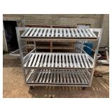 Large Aluminum Rolling Cart. Four Tilted Shelves. Two Bottom Flat Shelves, Side Storage Compartment