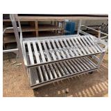 Large Aluminum Rolling Cart. Four Tilted Shelves. Two Bottom Flat Shelves, Side Storage Compartment