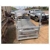 Large Aluminum Rolling Cart. Four Tilted Shelves. Two Bottom Flat Shelves, Side Storage Compartment