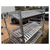 Large Aluminum Rolling Cart. Four Tilted Shelves. Two Bottom Flat Shelves, Side Storage Compartment