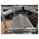 Large Aluminum Rolling Cart. Four Tilted Shelves. Two Bottom Flat Shelves, Side Storage Compartment
