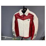 Red/Cream Leather Biker's Jacket Size 10