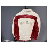 Red/Cream Leather Biker's Jacket Size 10