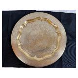 Vintage Intricate Etched Brass Arabic Tray for Serving or Display 15 1/2'