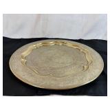 Vintage Intricate Etched Brass Arabic Tray for Serving or Display 15 1/2'