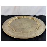 Vintage Intricate Etched Brass Arabic Tray for Serving or Display 15 1/2'