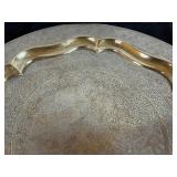 Vintage Intricate Etched Brass Arabic Tray for Serving or Display 15 1/2'