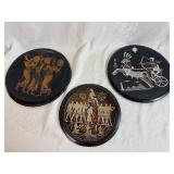 Egyptian-Themed Etched Copper Decorative Wall Plates (Qty 3) 11 1/2', 11 1/2', 9 1/2'