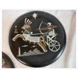 Egyptian-Themed Etched Copper Decorative Wall Plates (Qty 3) 11 1/2', 11 1/2', 9 1/2'