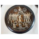 Egyptian-Themed Etched Copper Decorative Wall Plates (Qty 3) 11 1/2', 11 1/2', 9 1/2'