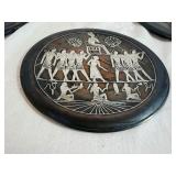 Egyptian-Themed Etched Copper Decorative Wall Plates (Qty 3) 11 1/2', 11 1/2', 9 1/2'