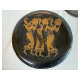 Egyptian-Themed Etched Copper Decorative Wall Plates (Qty 3) 11 1/2', 11 1/2', 9 1/2'