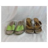 Aerosoles Green Slip on Sandals Size 8, Stuart Weitzman Gold Wedge Sandals ~ 8.5
