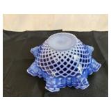 L.G. White, Blue and White Trellis Round Ruffled Centerpiece Console Bowl 10 1/2' x 4'
