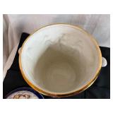 Vintage Italian Ceramic Porcelain Cobalt Ice Bucket and Crystal Ice Bucket with Scroll Handles