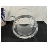 Vintage Italian Ceramic Porcelain Cobalt Ice Bucket and Crystal Ice Bucket with Scroll Handles