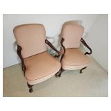 Elegant Queen Anne Armchairs with Petal Upholstery