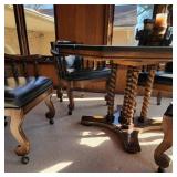 Slate Top Game Table with Four Rolling Armchairs