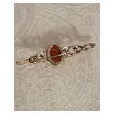Sterling Silver Amber Cabochon Brooch Pin