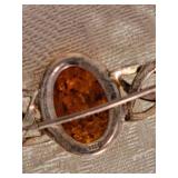 Sterling Silver Amber Cabochon Brooch Pin