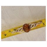 Sterling Silver Amber Cabochon Brooch Pin