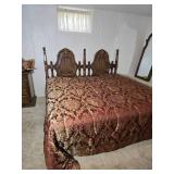 Traditional Twin Headboard Bed Frame with Ornate Carved Wood Design