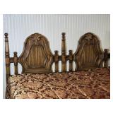 Traditional Twin Headboard Bed Frame with Ornate Carved Wood Design