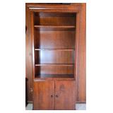 Tall Wooden Bookcase Cabinet with Adjustable Shelving and Lower Storage